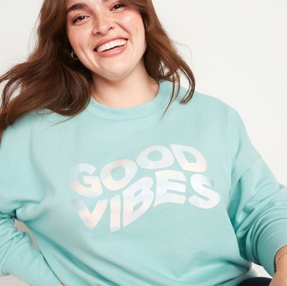 Old Navy Mint Green Good Vibes Sweatshirt 2X NWT - Picture 2 of 5